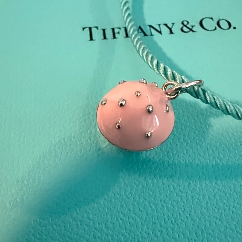 Tiffany & Co. Cupcake Charm Pendant Necklace on Tiffany Silk Cord 16-18”